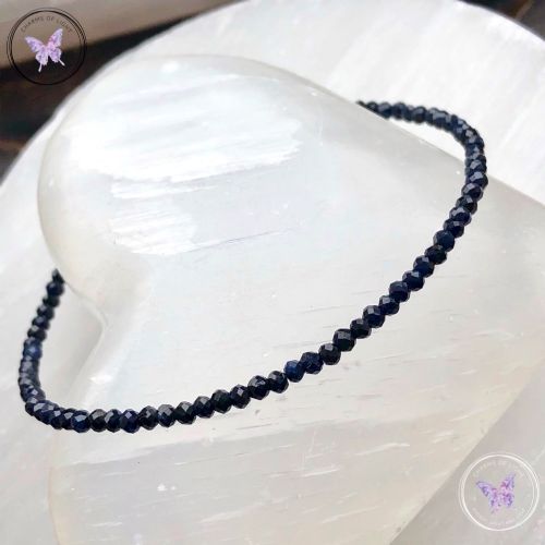 Blue Sapphire Micro Faceted Beaded Bracelet Silver